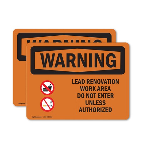 Signmission Lead Renovation Work With Symbol OSHA Warning Sign, Vinyl Decal, 14in W x 10in L, 2PK OS-2PACK-WS-D-1014-L-12664
